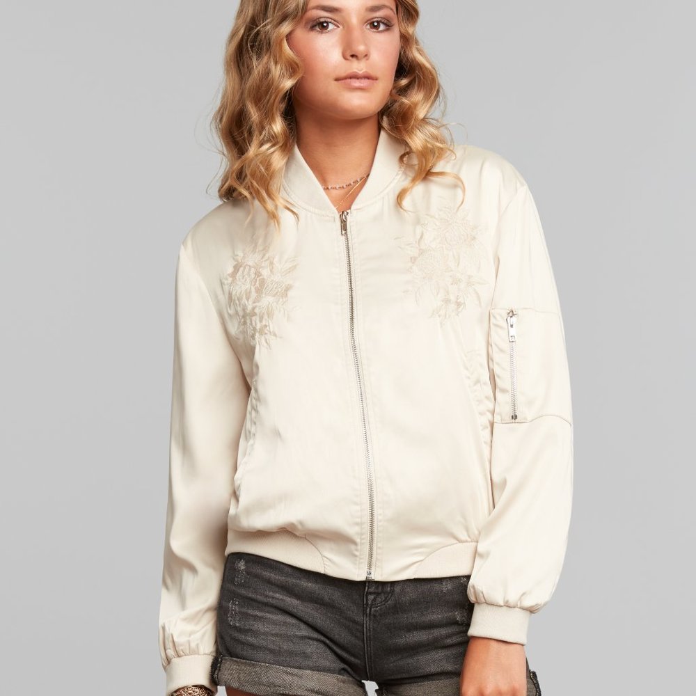 Neutral Embroidered Bomber Jacket